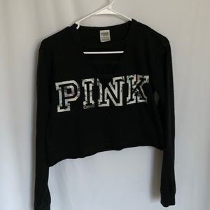 PINK Cropped VNeck Tee